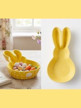 Yellow Bunny Ceramic Candy Dish 3" x 7" NEW